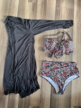 High-Waist Bikini Set with Cover-Up